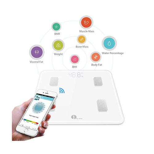 1byone digital scale next to a smartphone